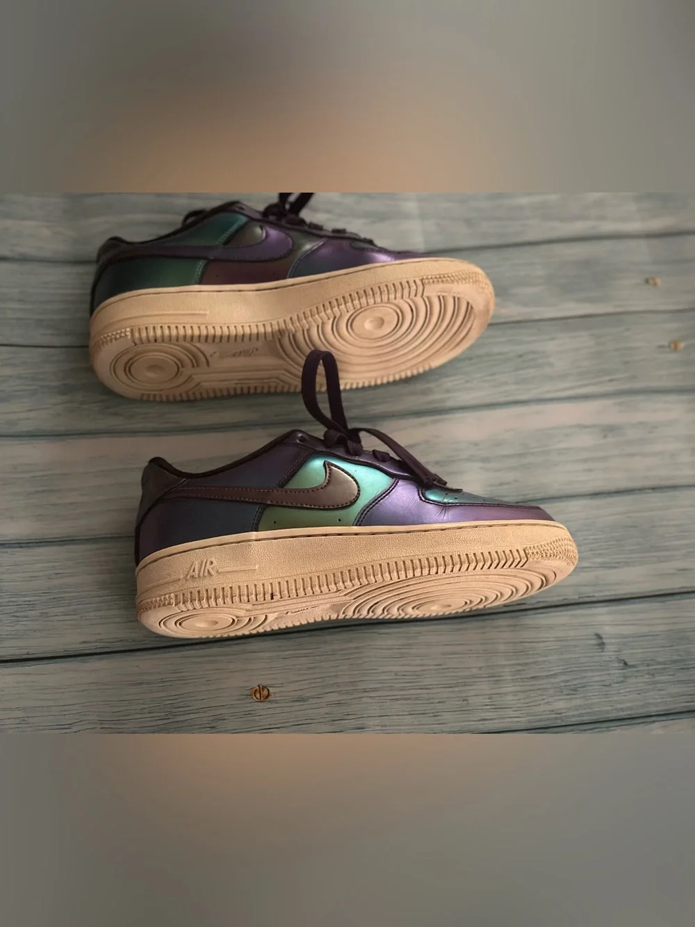 Nike AF1 Low Iridescent Metallic Neptune Green Purple Chameleon Lv8 | Size 4Y